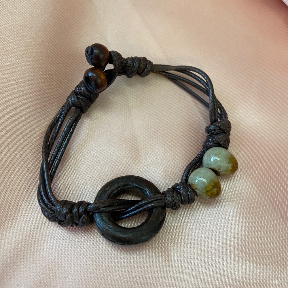 Ceramic Bead Charm Wood Bracelet BOHO Bolo - Picture 6 of 9
